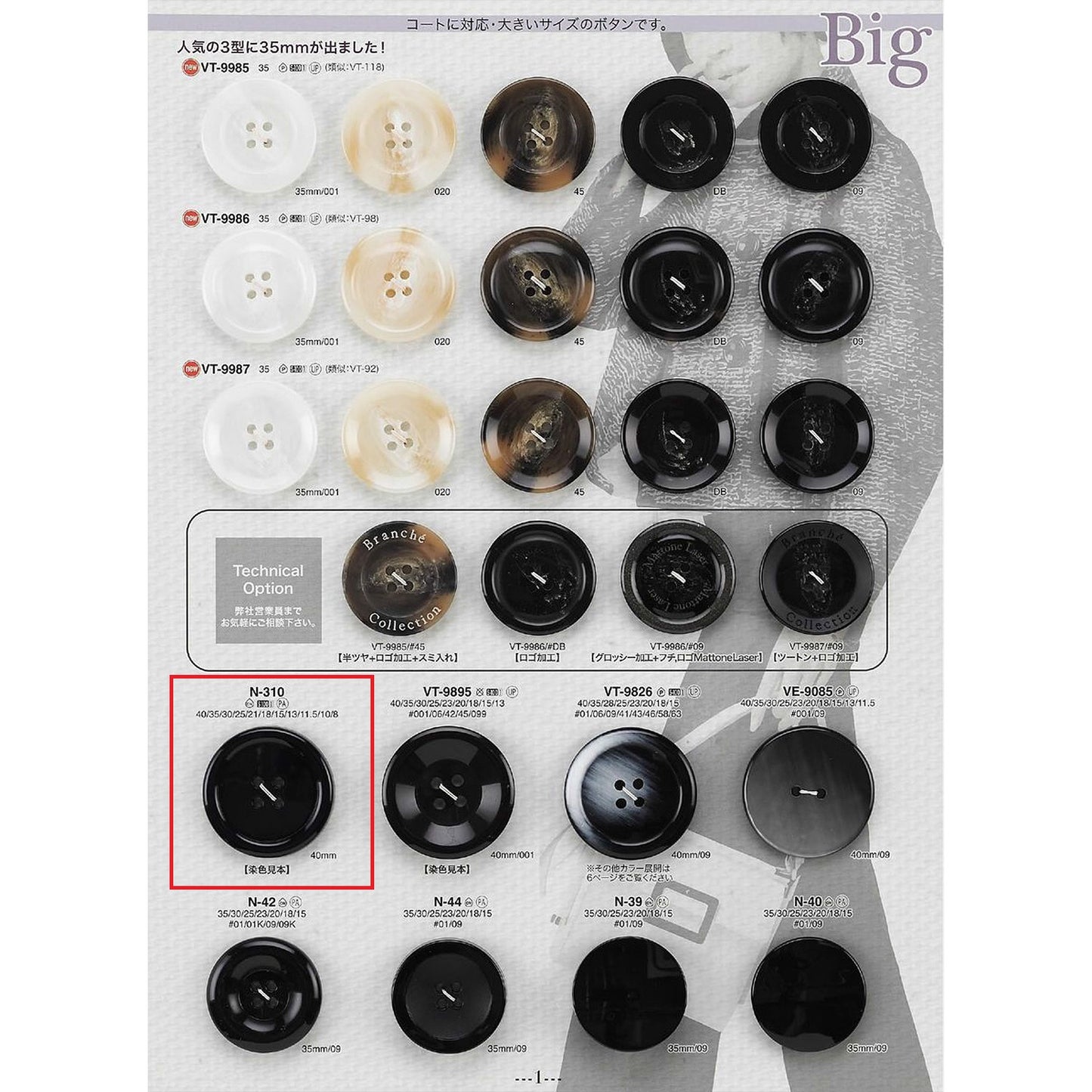 N310 サンプル 4つ穴 ナイロンボタン