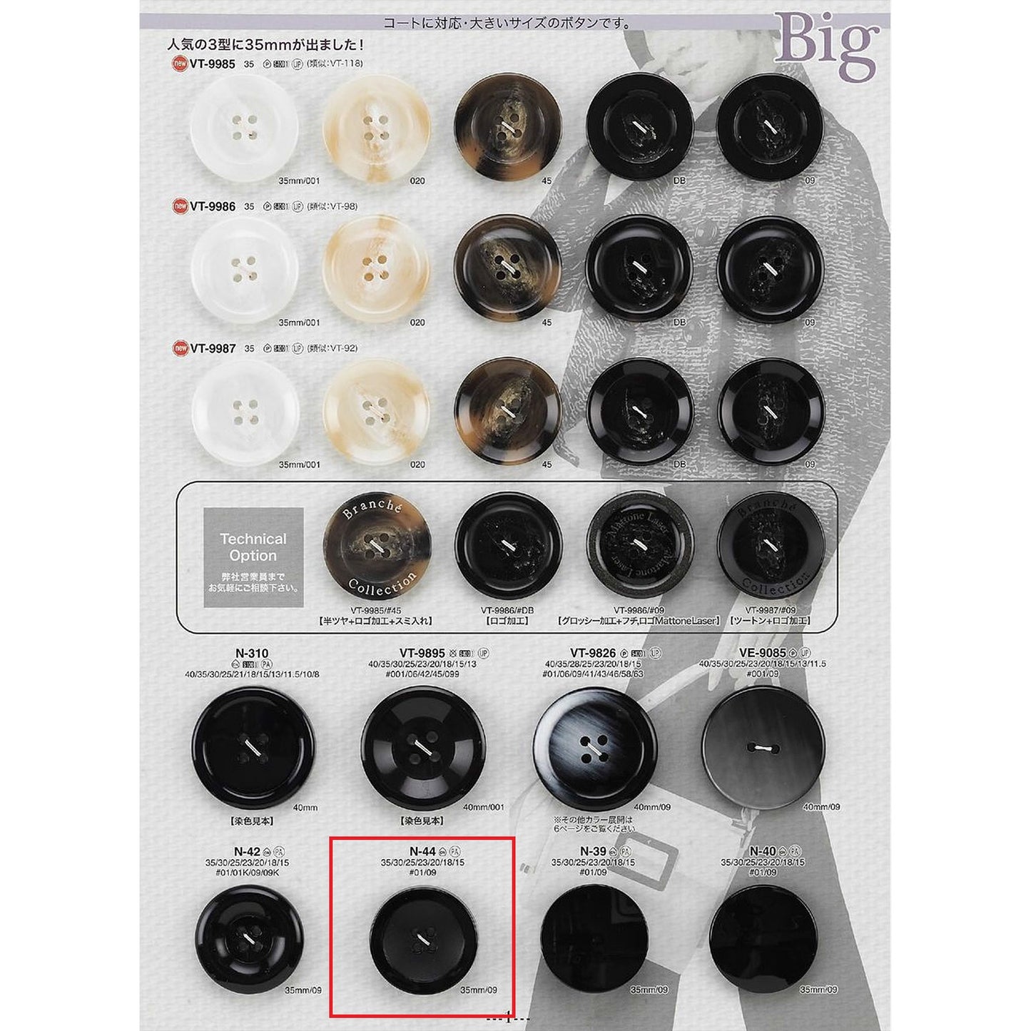 N44 4-hole nylon button