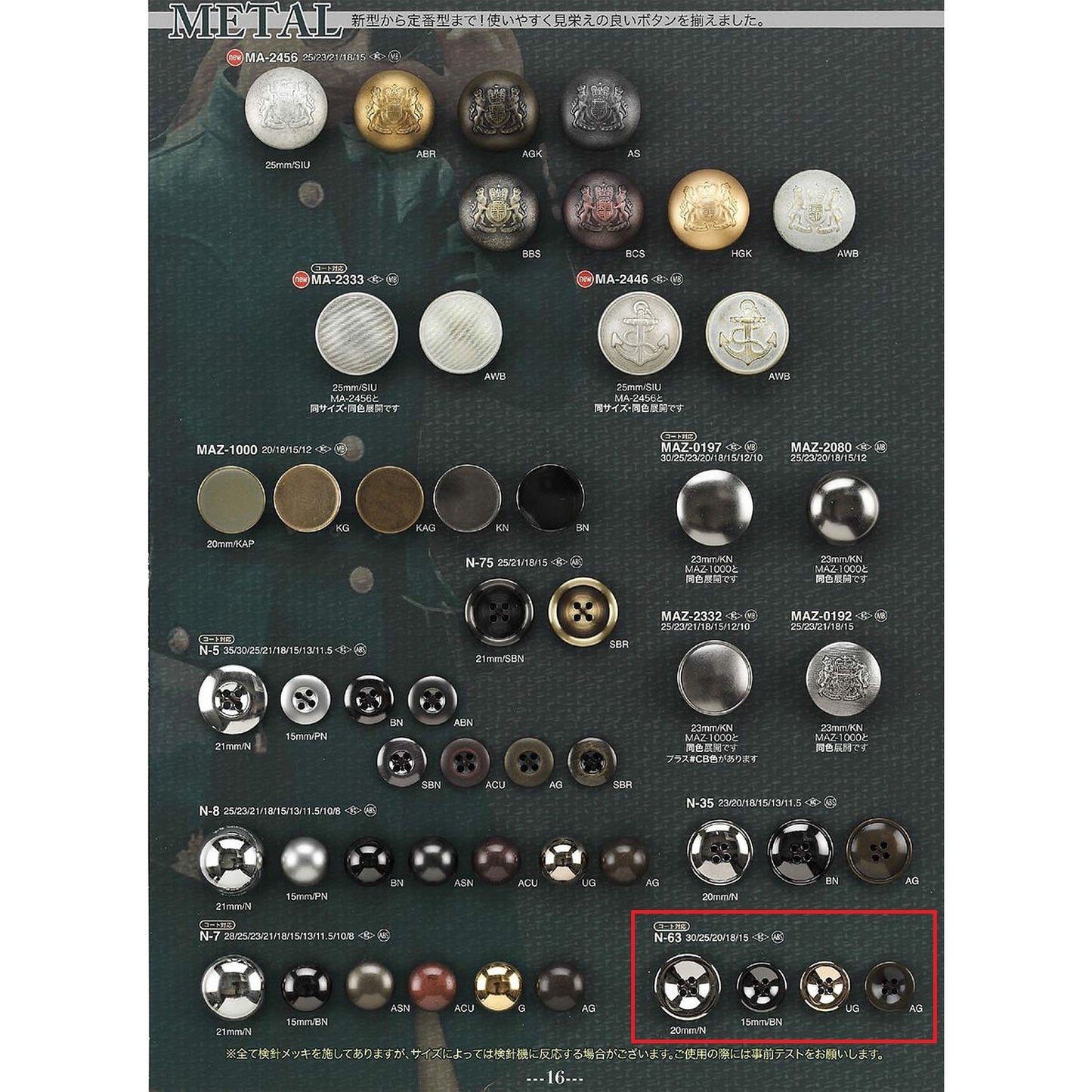 N63 4-hole metal button