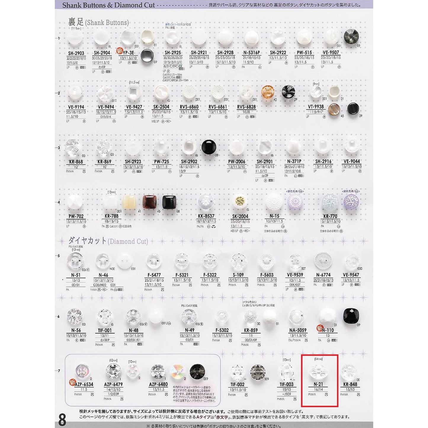 N21 裏足 アクリルボタン