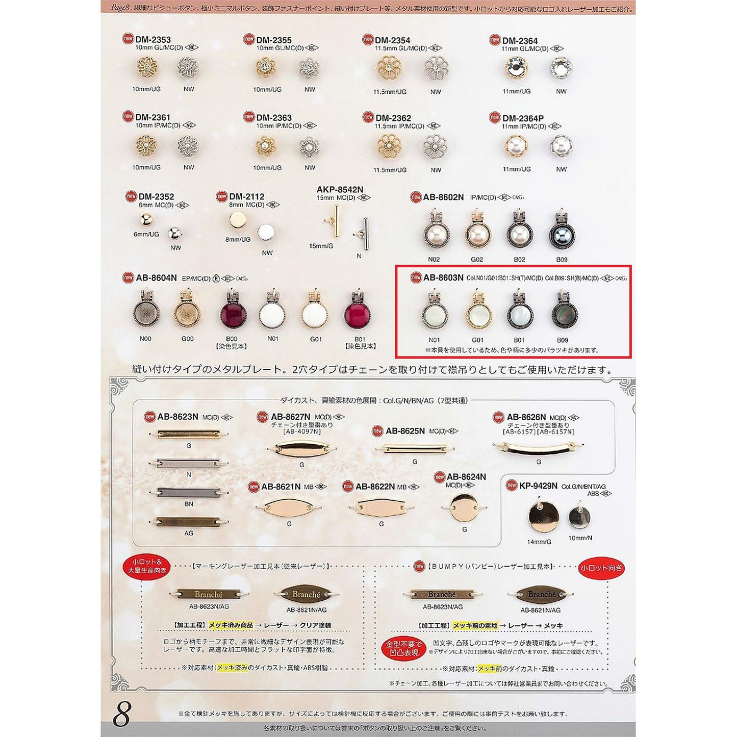 AB8603N サンプル メッキ ファスナーポイント