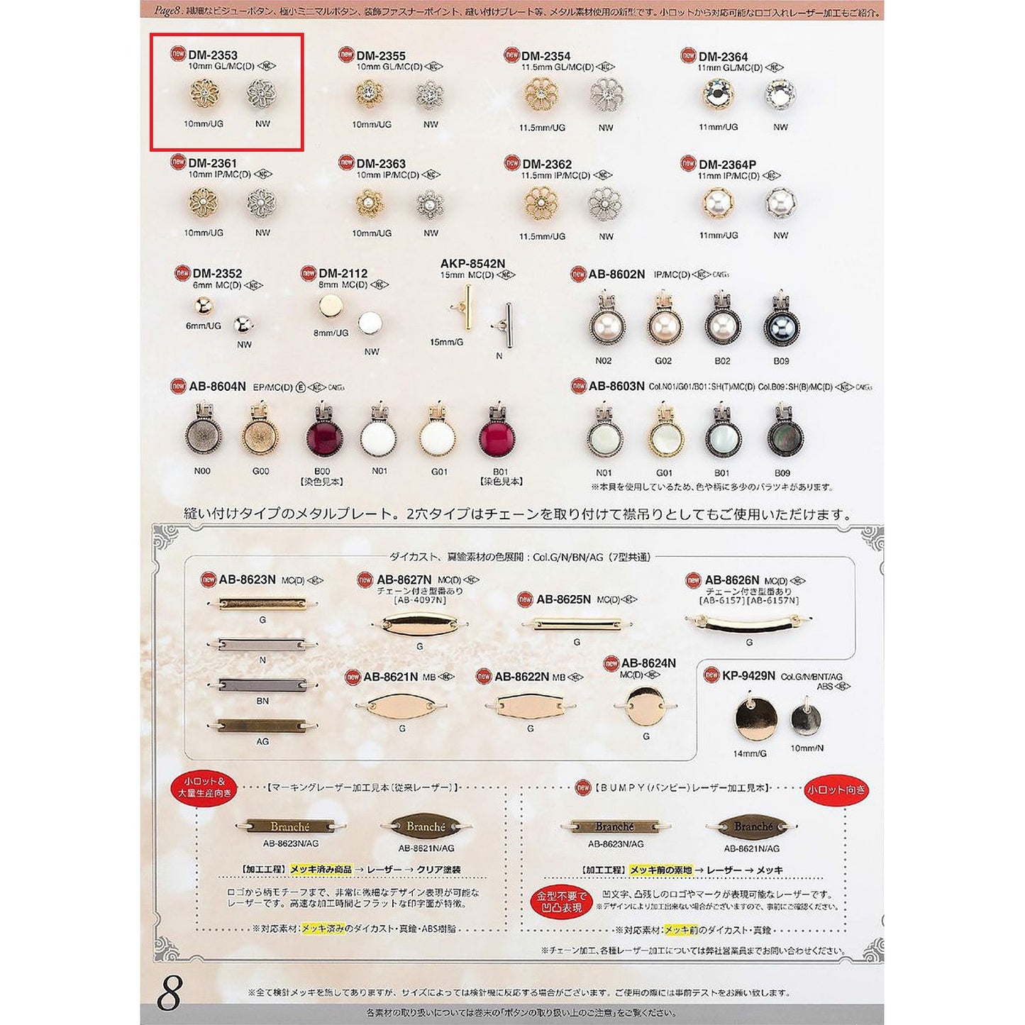 DM2353 サンプル 裏足 金属ボタン