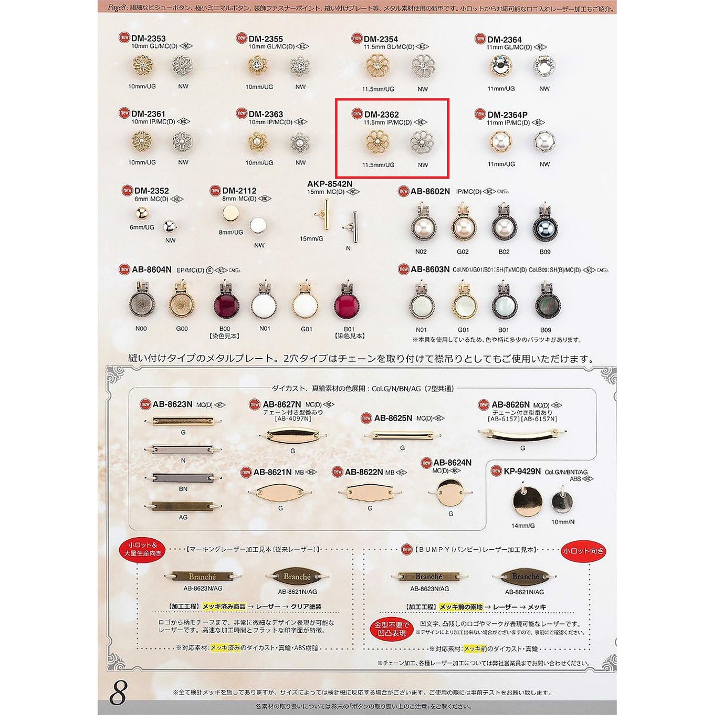 DM2362 サンプル 裏足 金属ボタン