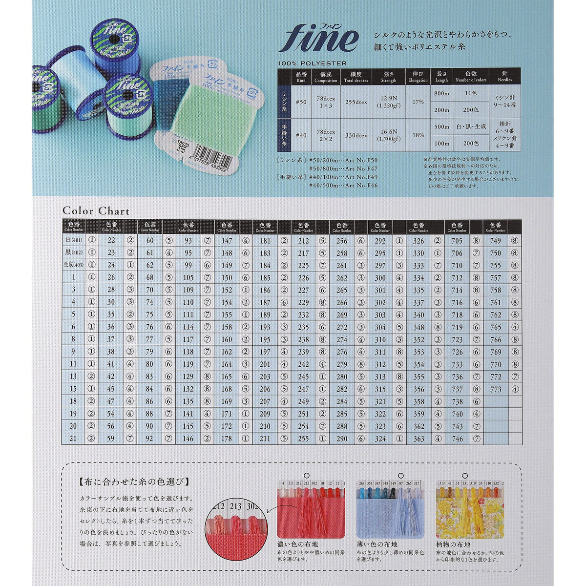 ファイン #40/100m巻 普通地用 手縫い糸