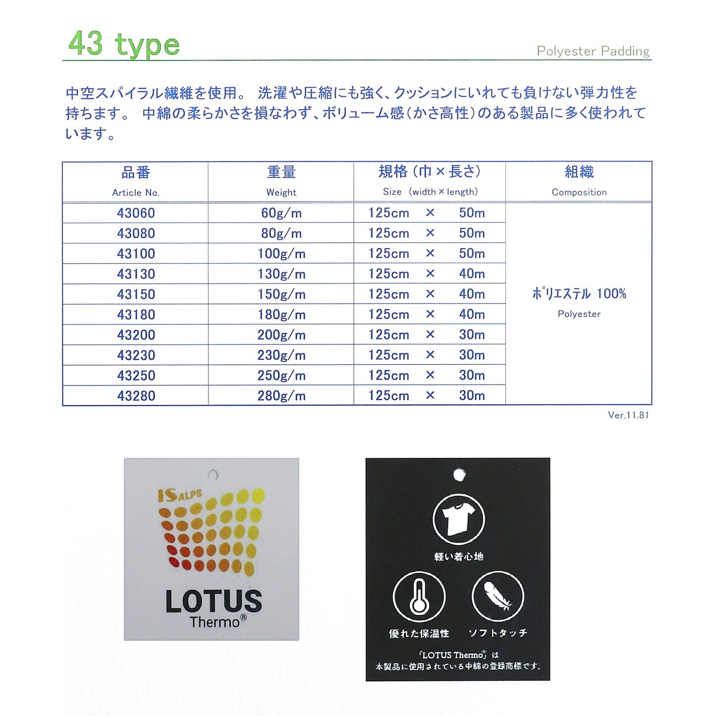 43 type sample padding