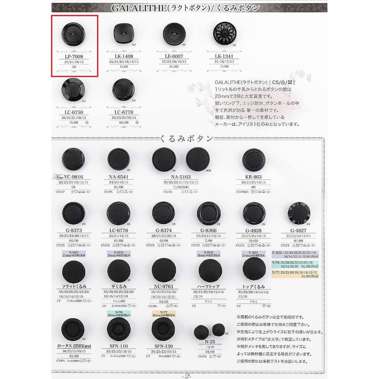 LP7008 サンプル 裏足 ラクトボタン