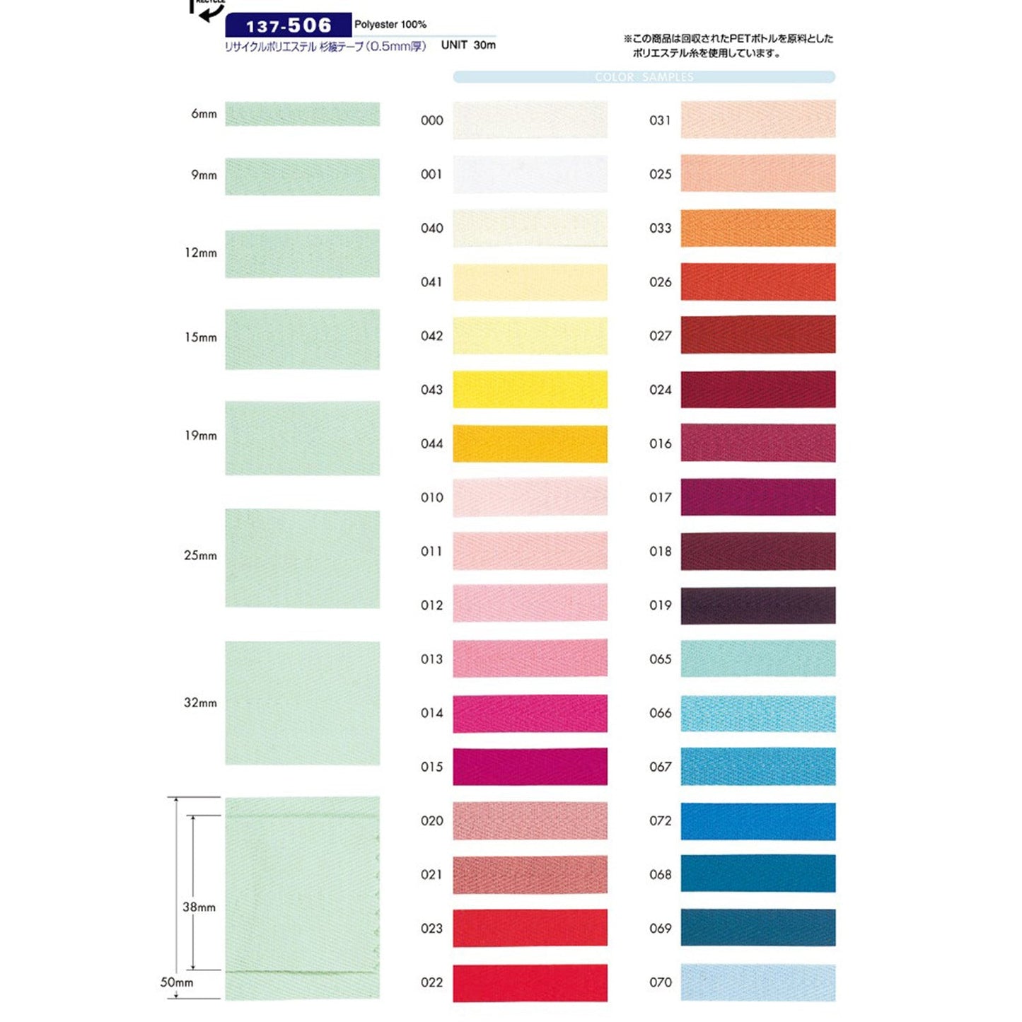 137-506-50mm  サンプル リサイクルポリエステル 杉綾テープ