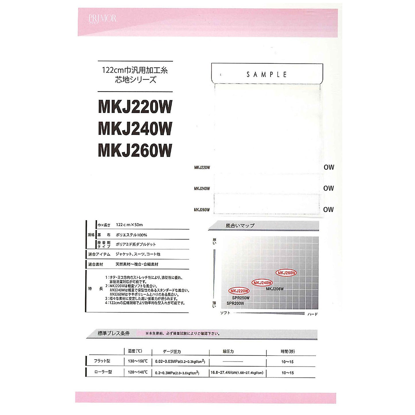 MKJ240W General-purpose processed interlining for jackets and coats