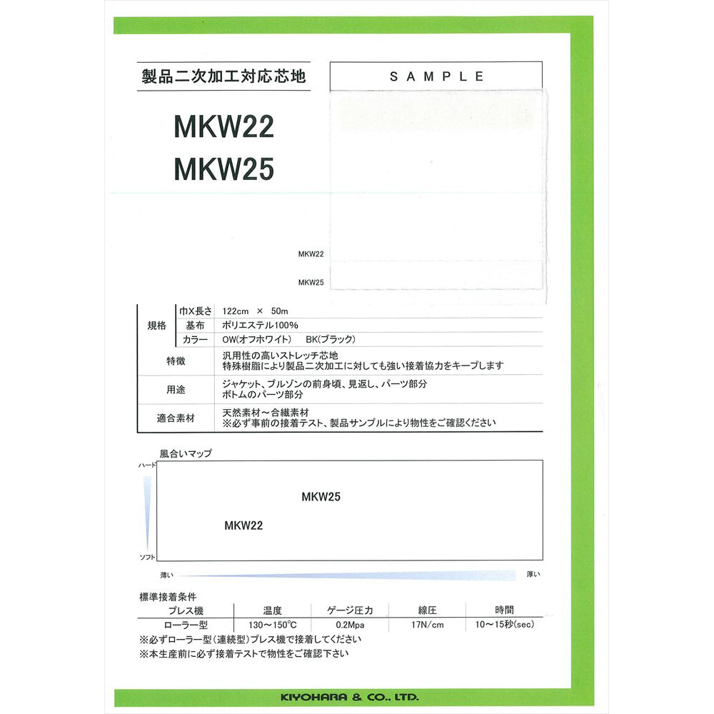 MKW22 製品洗い対応芯地